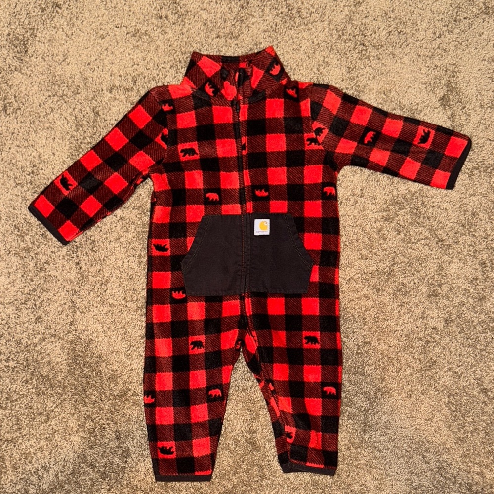 Carhartt Red and Black Plaid Baby Onesie